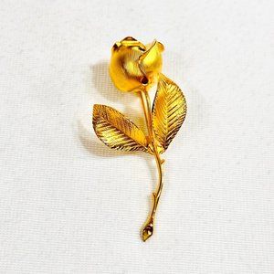 Vintage Gold Tone Single Rose Brooch by Cerrito